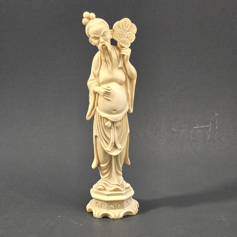 Vintage Made in Italy Resin Immortal Zhongli Quan Figurine Faux Ivory Asian Art